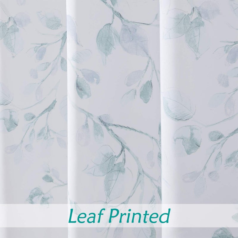Central Park Teal Blue Leaf Shower Curtain Water Resistant Decorative Sweeping Floral Print Canvas Bathroom Spa Hotel Shower Curtain with Buttonholes (White, 70"x72") - Image 4
